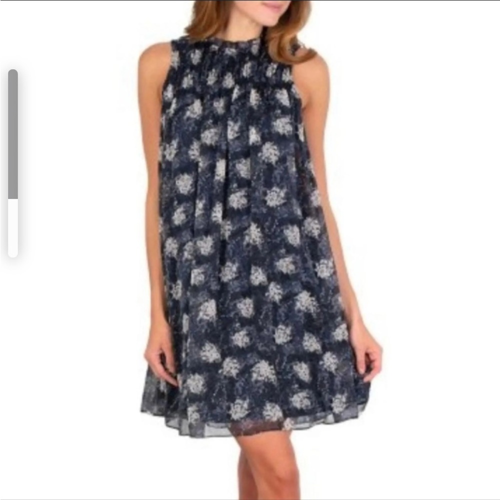 JOIE sz L Blue Baltic Print Chiffon Sleeveless Shift Mini Dress NWT